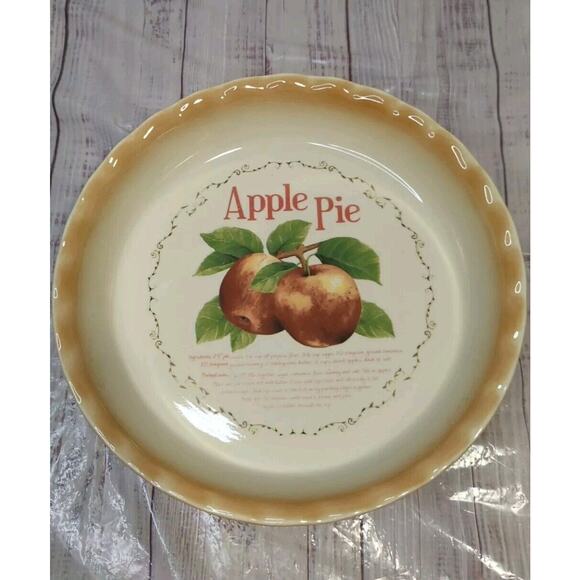 Apple Pie Recipe Pie Plate 10 "NANTUCKET Stoneware Ruffled Edge Deep Dish EUC - Picture 1 of 6